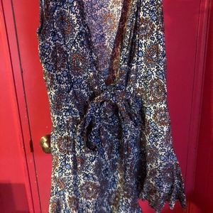 Floral Aztec Cut-Out Tie Up Ruffled Vneck Romper